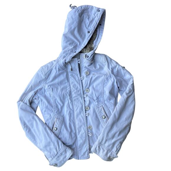 VTG Y2K Abercrombie and Fitch Coat Jacket Sz Sm White Faux Fur Lined Chunky - Picture 8 of 15